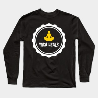 Yoga heals typography design with a person meditating by dmerchworld Long Sleeve T-Shirt